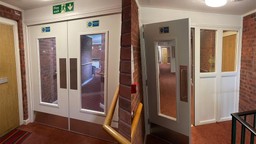 Close-up of an FD30 fire door set from Gerda Security.